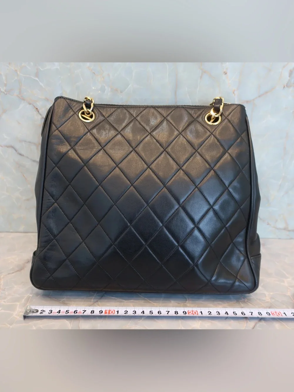 Authentic CHANEL quilted lambskin leather classic charm CC mini tote